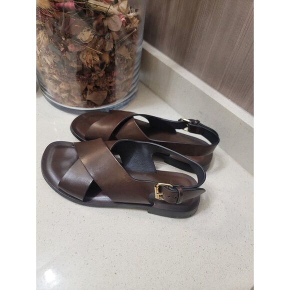 ANN MASHBURN Elegant Brown Slingback Criss Cross Leather Sandals EU 36 US 5.5 - Picture 2 of 7